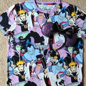 Disney Cakeworthy Villains AOP S/S Shirt Size Large  w/ Minnie Ears